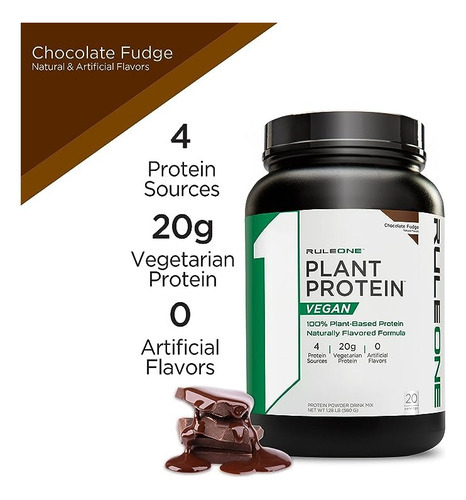 Rule One Vegan Proteína A Base De Plantas 20servs Sabor Chocolate Fudge
