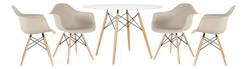 Kit Mesa Jantar Redonda 120 Cm 4 Cadeiras Eames Wood Daw Cor da tampa Mesa branco com cadeiras nude