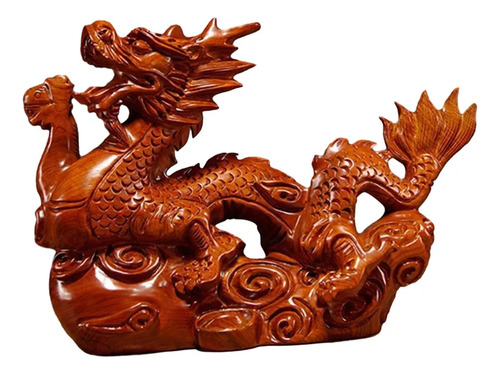Figura Decorativa China De Dragón Tallado En Madera