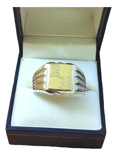 Anillo Sello Hombre Iniciales Grabadas Macizo Plata 925 Oro 