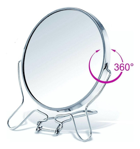 Espelho Redondo Dupla Face Prata 14,5cm Maquiagem Aumeto 2x