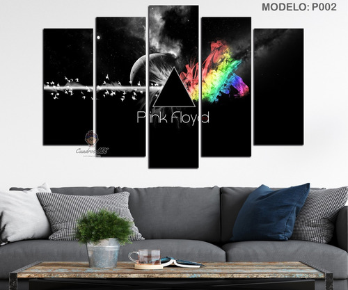 Imagen 1 de 3 de Cuadros Decorativos Pink Floyd Quíntuple 86x56cm