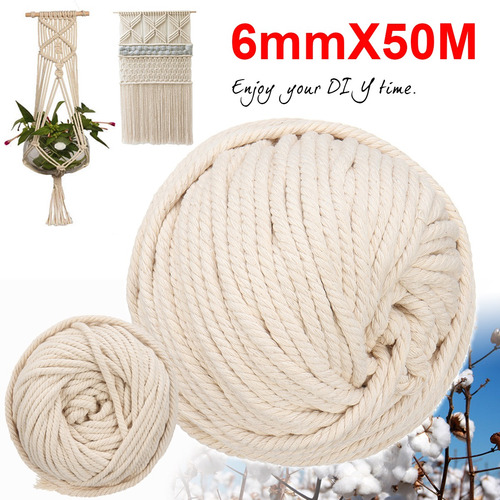 Macrame Corda 6mm 50 M Natural Bege Puro Algodão Trançado Co