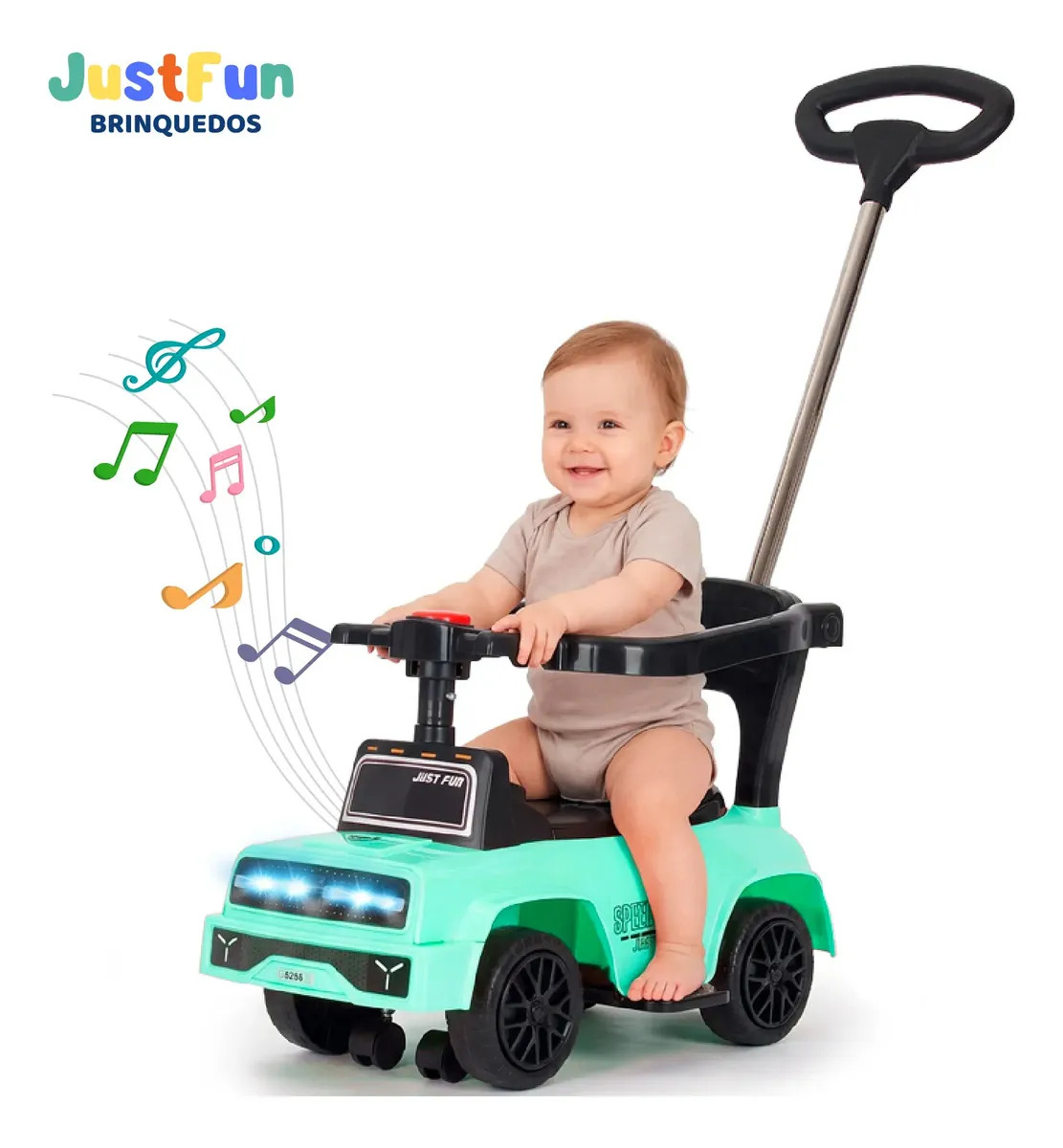 Carrinho Passeio Infantil Empurrador Criança Bebê Andador JustFun Brinquedos Cor Verde