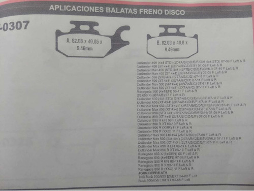 Imagen 2 de 2 de Balatas Delanteras Y Traseras De Can Am Outlander 400 A 800