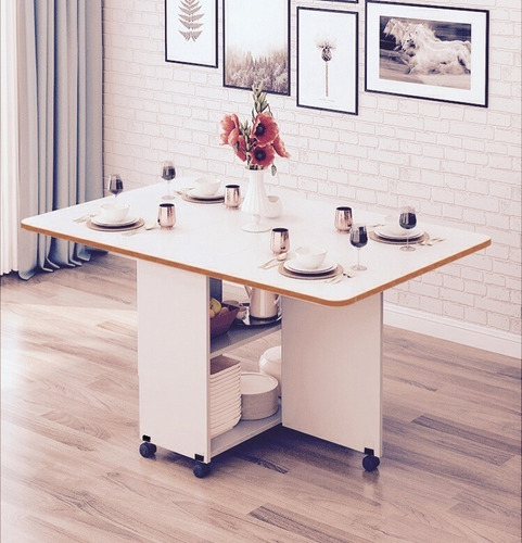 Imagen 2 de 4 de Mesa Plegable Cocina O Escritorio Para 4 Con Guardado