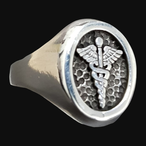 Anillo Caduceo De Mercurio En Plata 1,6 X 1,4 Cm 8 Gr Art 93