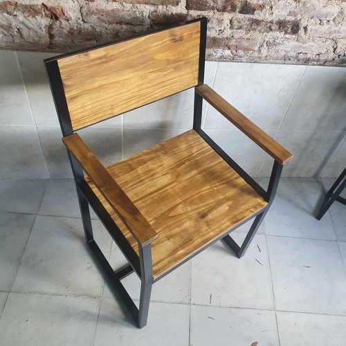 Sillon Industrial Con Brazos Hierro Y Madera Maciza