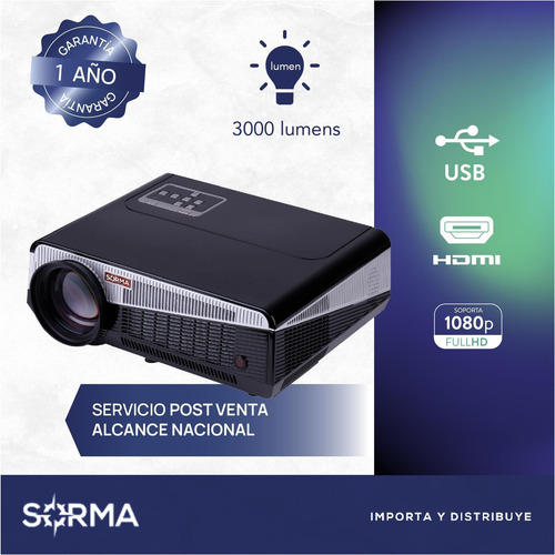 Imagen 2 de 10 de Proyector Starvision Hd 1080 Led 3000 Lumens Hdmi Usbx2