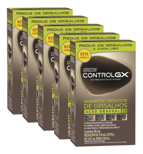 Kit 5 Shampoos Redutor De Grisalhos Grecin Control Gx 118 Ml
