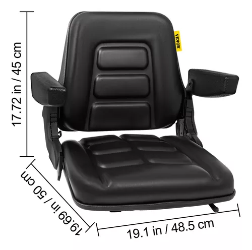 VEVOR Asiento universal de tractor de PVC negro, asiento de tractor de PVC  ajustable, asiento plegable de 6 pulgadas/5.906 in, incluye reposabrazos