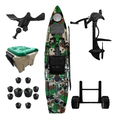 Caiaque Thork Com Pedal Evo Drive + Acessórios Milha Naútica Cor Selva Camuflado