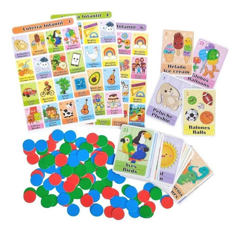 Loteria Infantil Bilingüe Didactica Con 10 Tablas Y Fichas