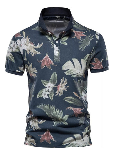 Camisa Polo Masculina Casual Com Estampa Floral Com Estampa