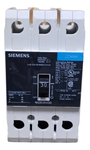 Interruptor Termomagnetico Siemens Ngb3k030 30a 3 Polo (Usado)