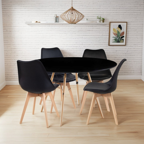 Conjunto Mesa Eiffel 100cm Mdf Tx 04 Cadeiras Leda Saarinen
