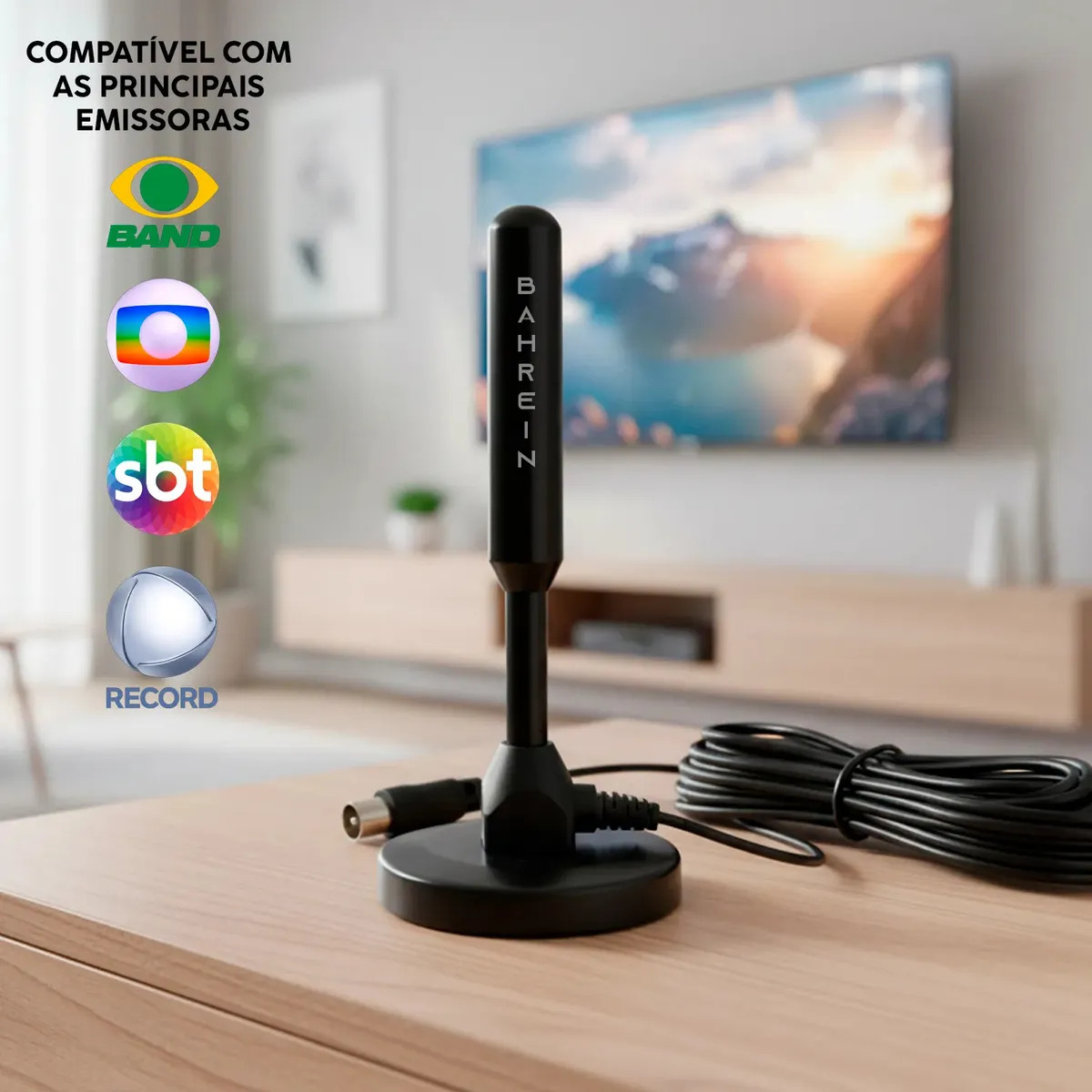 Antena Digital Sinal 4k Smart Tv Interna Externa Amplificador Hdtv Uhf Com Cabo Longo E Base Magnética Bahrein