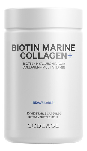 Suplemento Codeage Biotin Marine Collagen 120 Cápsulas