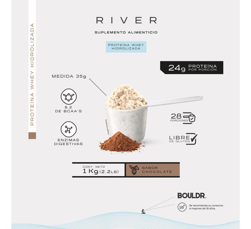Proteína Whey Hidrolizada River 1 Kg Chocolate Bouldr