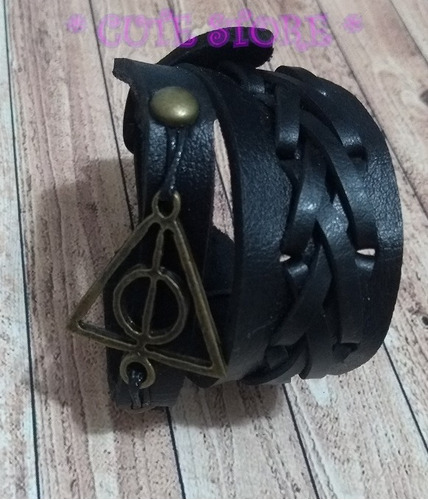 Pulseira Bracelete Couro Harry Potter Triângulo Relíquias 
