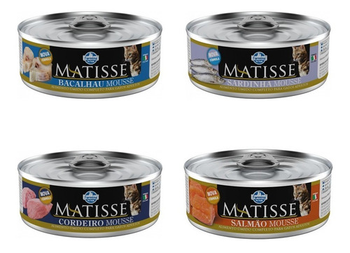 Alimento Umido P/ Gatos Matisse Mousse Kit C/ 4 Latas De 85g