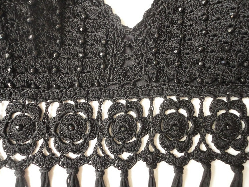 Top Bustier Crochet Negro Flecos 