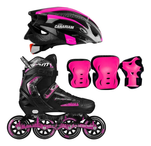 Combo Patin Canariam Roller Team+kit Protección C4+casosonic