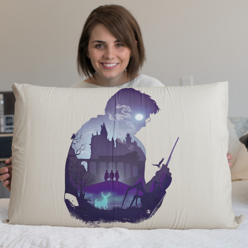 Jogo de Cama Casal Lençol com Elástico Harry Potter Elementos Magia Bruxaria Hogwarts 9 3/4 Hermione Rony Avada Kedavra Fã