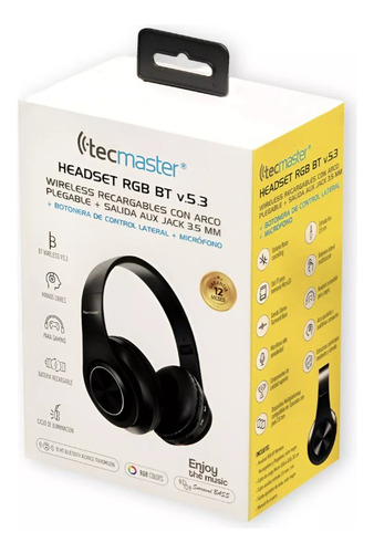 Audífonos Tecmaster Tm-300525 Bluetooth Rgb Plegables Aux
