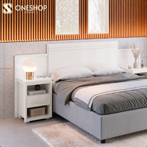 Cabeceira De Cama Ajustavel Queen Casal Com Criado Mudo 100% Mdf Gavetas Dinamarca Branco
