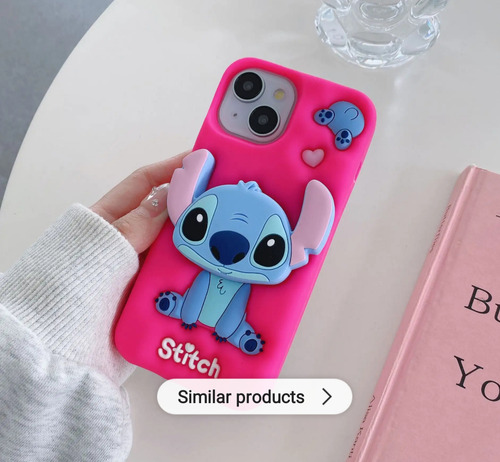 Funda De Stich Con Pop Importada Para Iphone 13 14 15 Fucsia