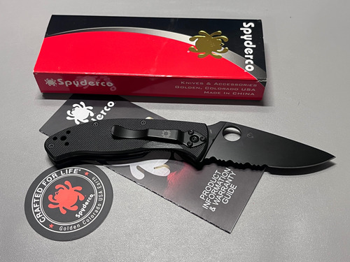 Spyderco Navaja Tenacious Hoja Negra Filo Combinado Edc Negro