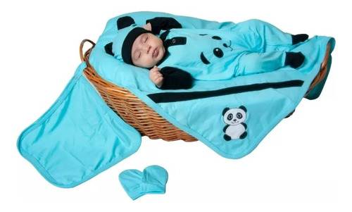 Kit Saída Maternidade Orelhinha Urso Panda - 5 Peças - Bebê