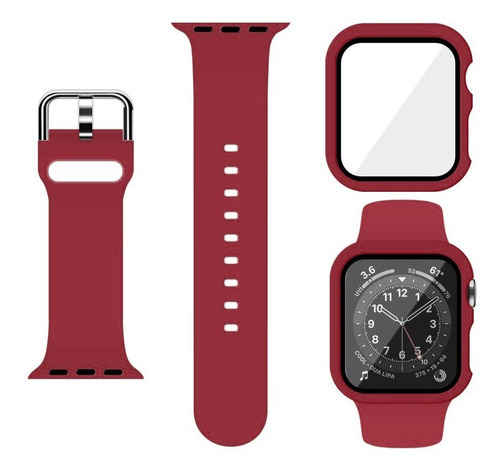 Correa Para Apple Watch + Funda Protector Serie 8 7 6 5 4 Se Ancho De La Correa 38 Mm Color Rojo