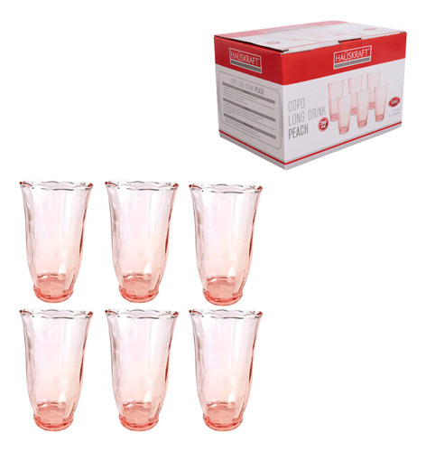 Jogo De Copos Long Drink Peach 350 Ml Rosa 6 Peças