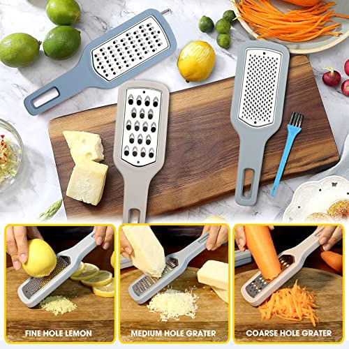 Rallador De Queso Con Mango, 3-en-1 De Acero Inoxidable Y Pl