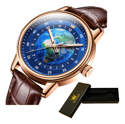 Reloj Olevs Trendy Leather Earth Luminous Para Hombre Color De La Correa Marrón