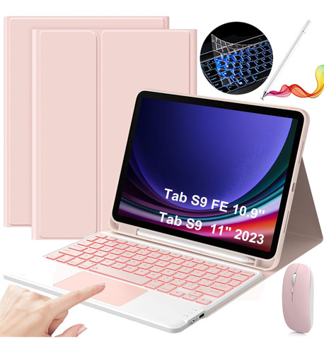 Funda Teclado Mouse Lapiz Para Galaxy Tab S9/s9 Fe 10.9 Rosa