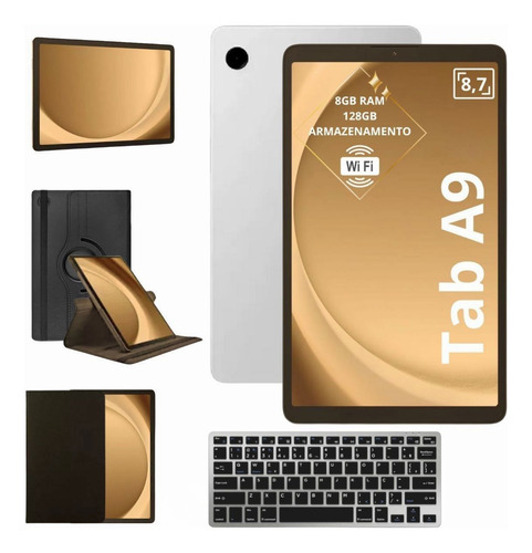 Tablet Samsung A9 Wi-fi 128gb 8gb 8.7 C/ Teclado Bt E Capa Cinza