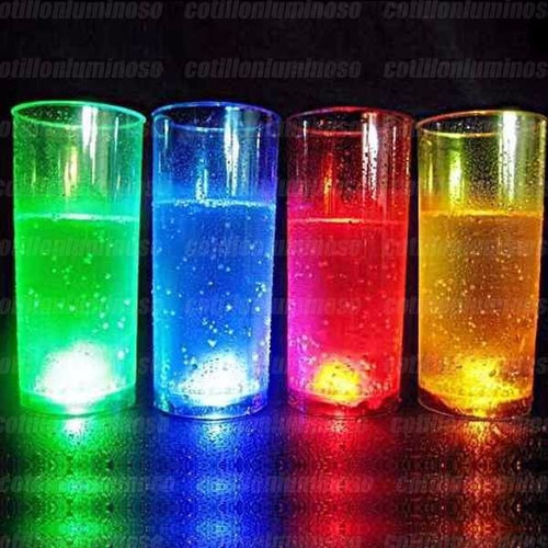 3 Vasos Largos Luminosos Luz Led Cotillon Carioca Fiesta