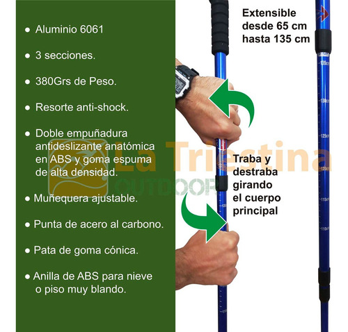 Baston De Trekking Plegable Aluminio 65 A 135cm X 2 Unidades Color