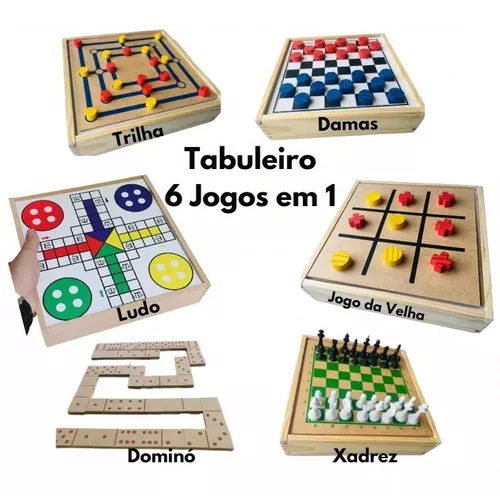 Jogos 6x1 Dama, Xadrez, Ludo, Trilha, Dominó E Pega Vareta