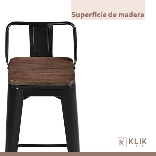 Taburete Tolix Negro Alto - Asiento De Madera