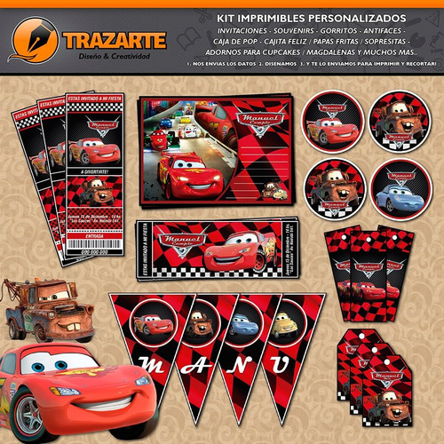 Kit Imprimible Cars Rayo Mate Autos Personalizado Candy Bar