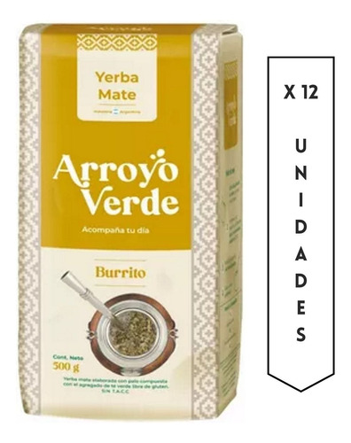 Yerba Mate Arroyo Verde Con Burrito Premium 500g X 12 Un.