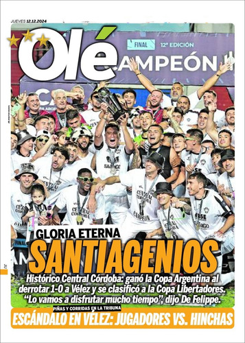 Central Córdoba Campeón Copa Argentina 2024 1-0 A Vélez. Olé