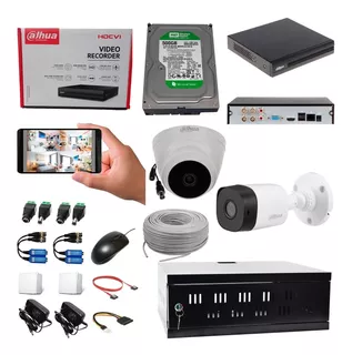 Kit Dahua Xvr 4ch + 2 Cámaras 1080p 2mpx + Disco + Gabinete