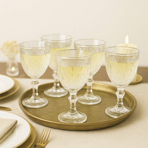 Set X6 Copas Vidrio Tallado Dakota Elegante Vintage Color Trasparente