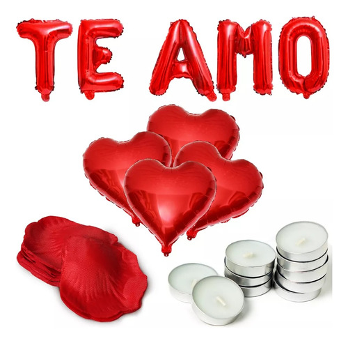 Kit Romántico 200 Pétalos + 10 Velas + 4 Globos + Te Amo