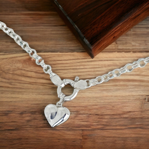 Cadena Rolo Con Dije Corazón Plata 925 Inflada (br02)